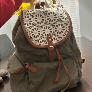 Stylish Olive Green Backpack with Lace Flap
